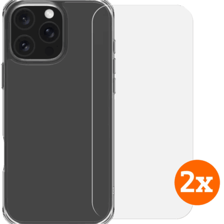 BlueBuilt Protective Back Cover iPhone 16 Pro Max Transparant + Screenprotector Duo Pack
