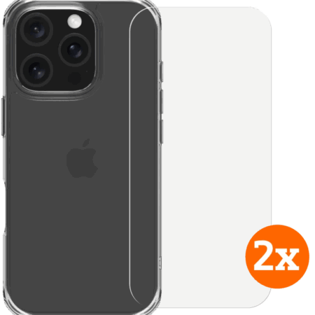 BlueBuilt Protective Back Cover iPhone 16 Pro Transparant + Screenprotector Glas Duo Pack