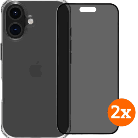 BlueBuilt Protective Back Cover iPhone 16 Transparant + Privacy Screenprotector Duo Pack