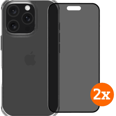 BlueBuilt Protective Cover iPhone 16 Pro Transparant + Privacy Screenprotector Duo Pack