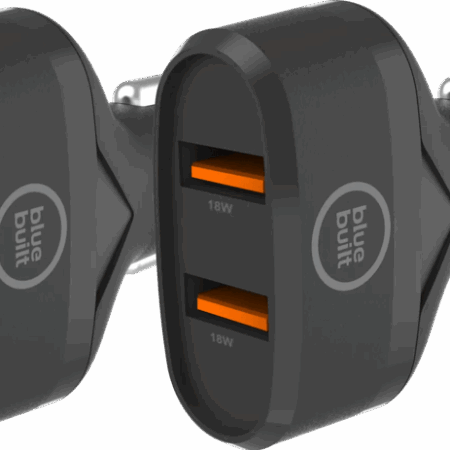 BlueBuilt Quick Charge Autolader met 2 Usb A Poorten 18W Zwart Duo Pack