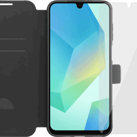 BlueBuilt Samsung Galaxy A17 4G/5G Book Case Zwart + Screenprotector Glas Duo Pack