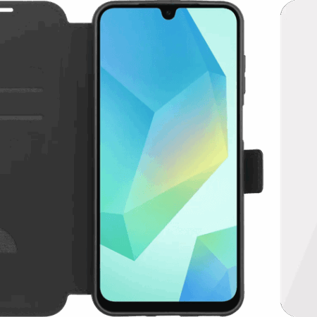 BlueBuilt  Samsung Galaxy A17 Book Case Leer Zwart + BlueBuilt Screenprotector Glas