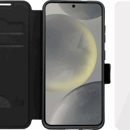 BlueBuilt Samsung Galaxy S25 Book Case Leer Zwart + BlueBuilt Screenprotector Glas