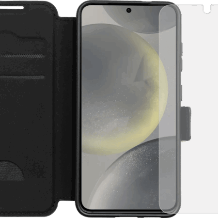 BlueBuilt Samsung Galaxy S25 Book Case Zwart + Screenprotector Glas Duo Pack