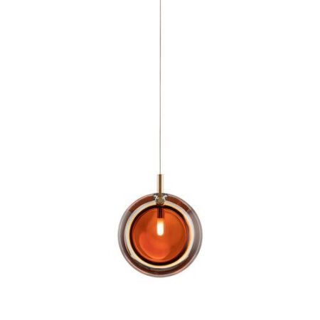 Lens Single Hanglamp - Amber glas - Geborsteld goud