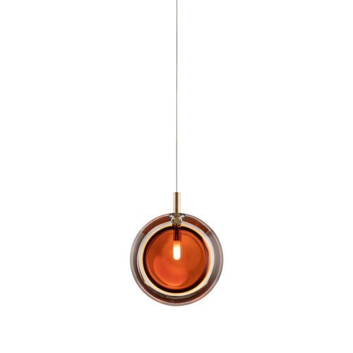 Lens Single Hanglamp - Amber glas - Geborsteld goud