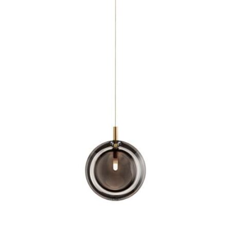 Lens Single Hanglamp - Gerookt glas - Geborsteld goud