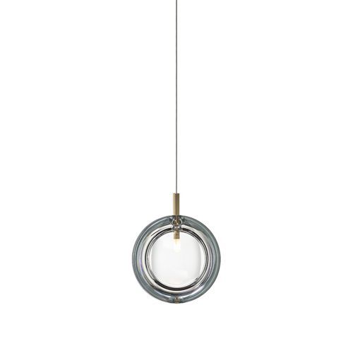 Lens Single Hanglamp - Helder glas - Geborsteld goud