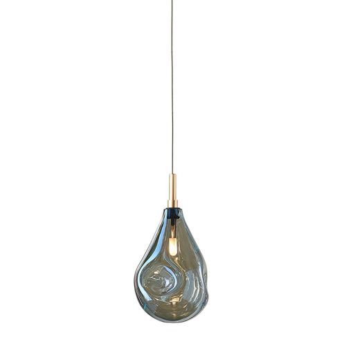 Soap Mini Single Hanglamp - Blauw glas - Geborsteld gouden fitting