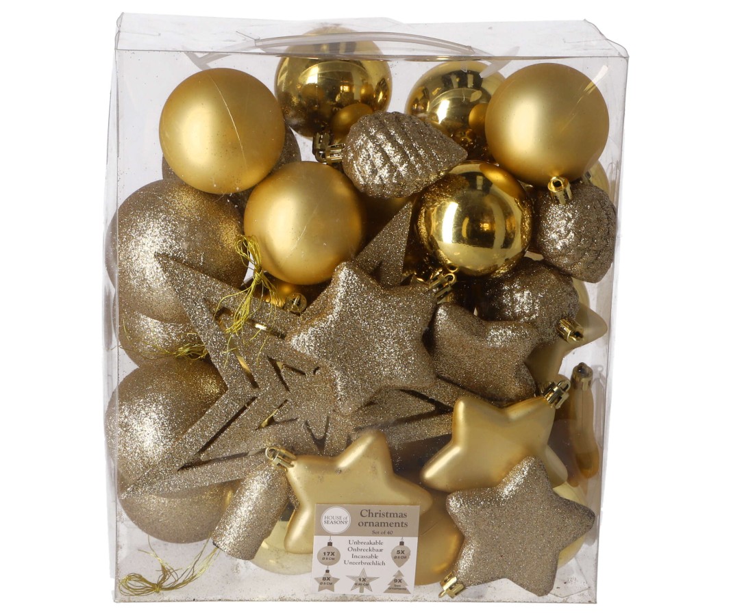 Boom decoratie onbreekbaar goud 40stuks |