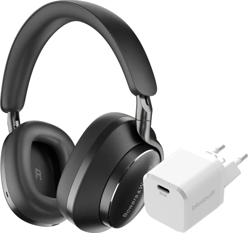 Bowers & Wilkins Px8 Zwart + BlueBuilt Power Delivery Oplader met Usb C Poort 20W Wit