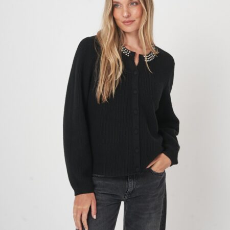 Boxy ribgebreid vest met parelaccent