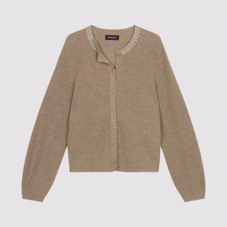 Boxy ribgebreid vest met parelaccent