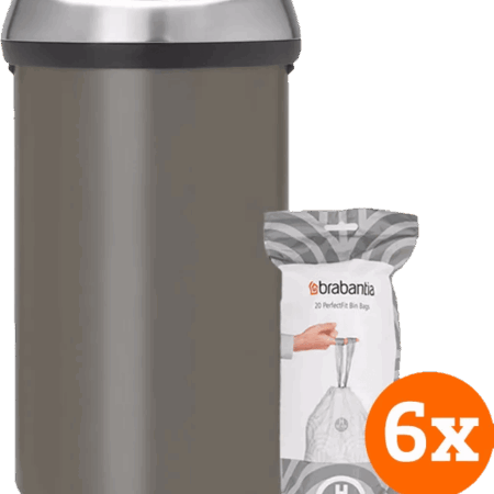 Brabantia Touch Bin 60 Liter Platinum + Vuilniszakken (120 stuks)