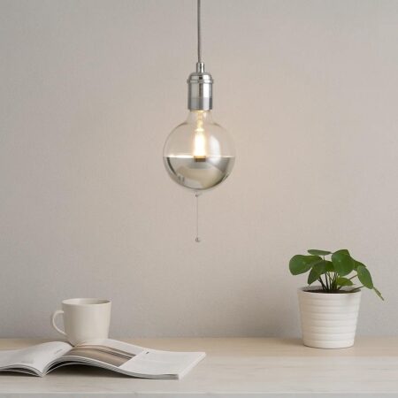 Byron antiek zilver hanglamp - pendel aluminium E27 textielkabel 500 cm