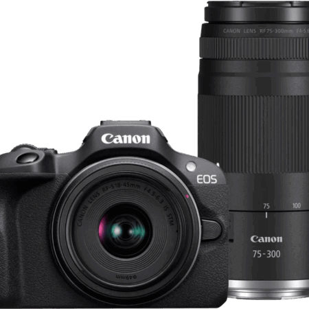 Canon EOS R100 Zwart + RF-S 18-45mm f/4.5-6.3 IS STM + RF 75-300mm f/4-5.6