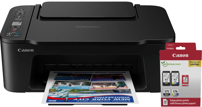 Canon PIXMA TS3750i + 1 set extra cartridges + fotopapier