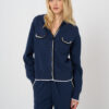 Cardigan met capuchon in katoenmix met contrastbies