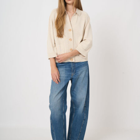 Cardigan met polokraag van katoen-viscose