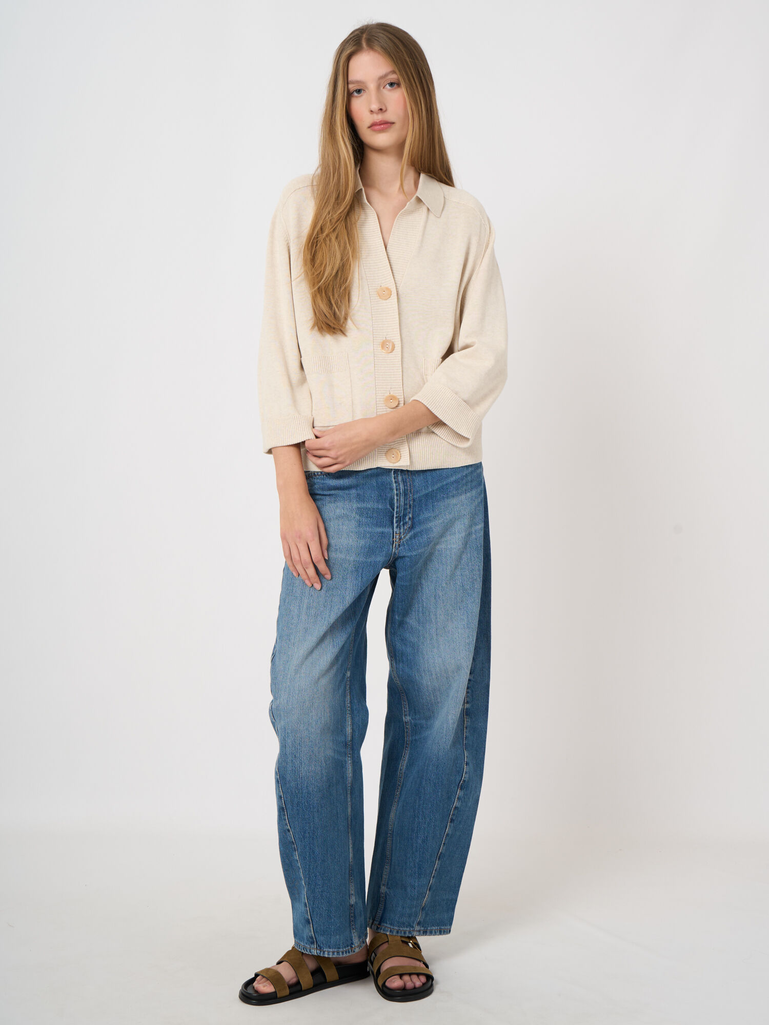 Cardigan met polokraag van katoen-viscose