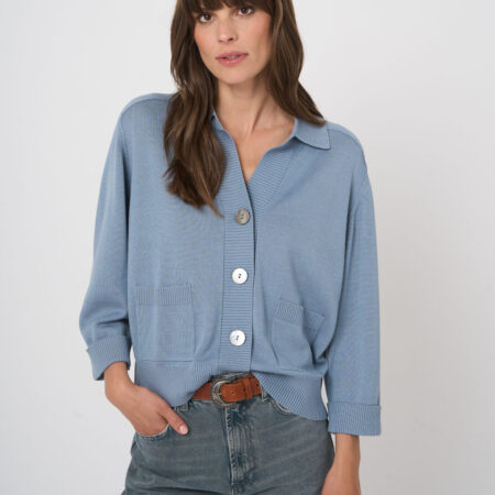 Cardigan met polokraag van katoen-viscose