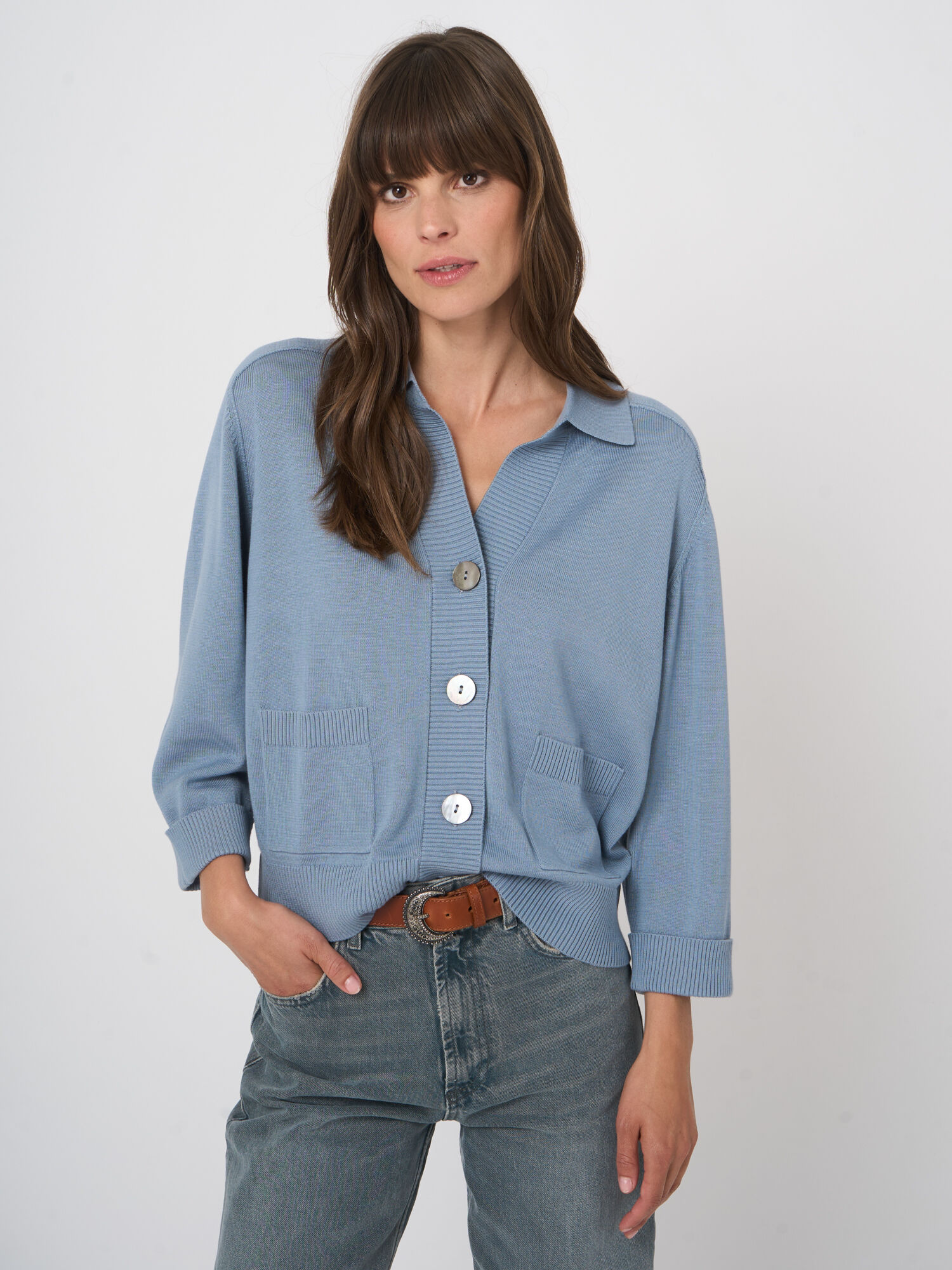 Cardigan met polokraag van katoen-viscose