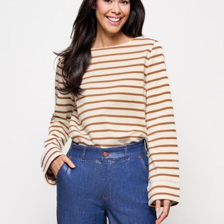 Caroline Tensen Chester Streep Top Ecru / Camel