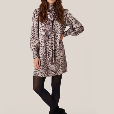 Caroline Tensen Geneva Print Jurk Beige / Zwart