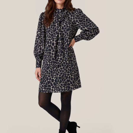 Caroline Tensen Geneva Print Jurk Offwhite / Zwart