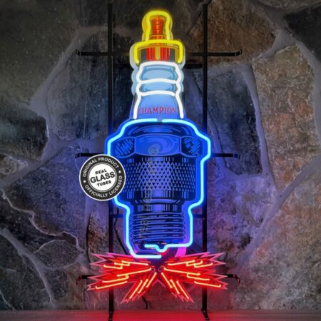 Champion Spark Plug Bougie Neon Verlichting 100 x 52 cm - Blauw