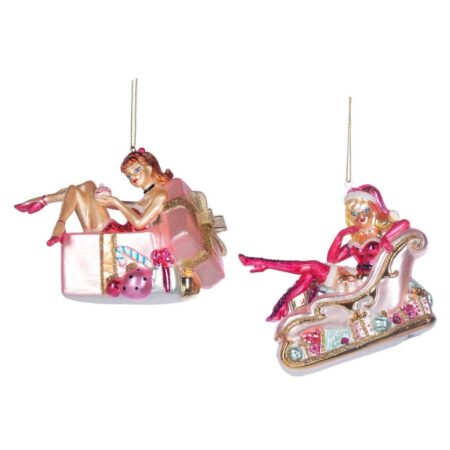 Christmas Pin-Up Xmas Girl Glazen Kerstornament 12 cm - 1 WILLEKEURIG | Fiftiesstore