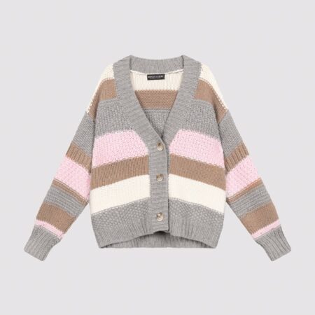 Chunky gebreid vest met strepen en gemengde texturen