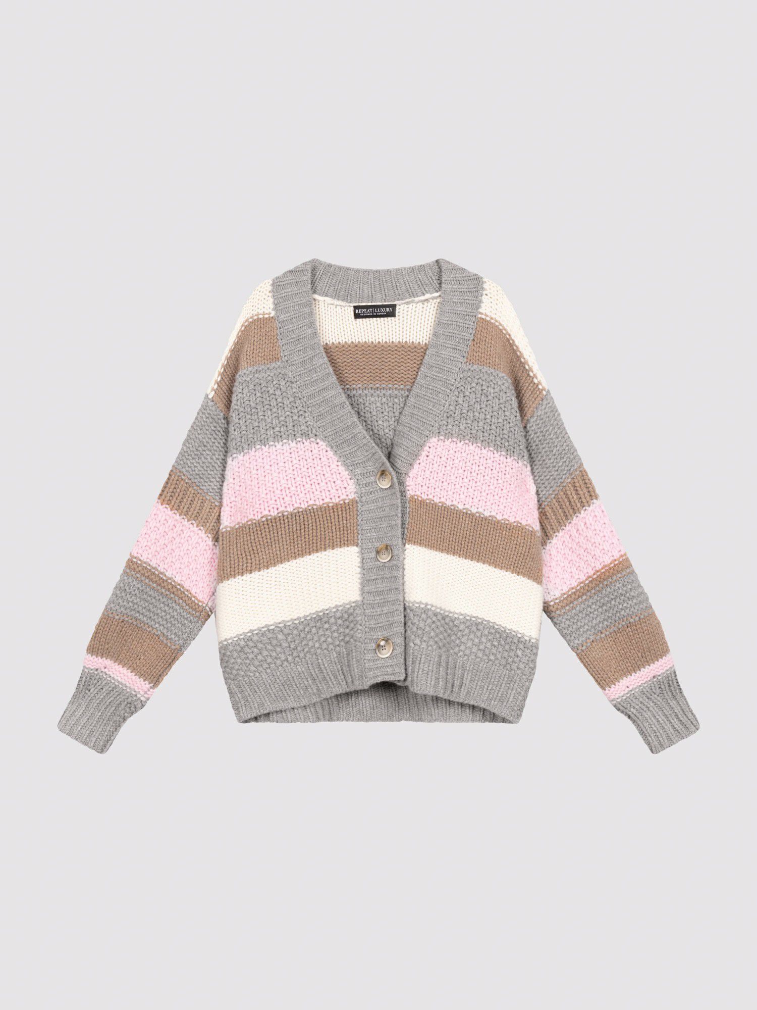 Chunky gebreid vest met strepen en gemengde texturen