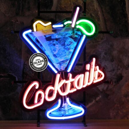 Cocktails Glas Neon Verlichting 50 x 64 cm - Blauw