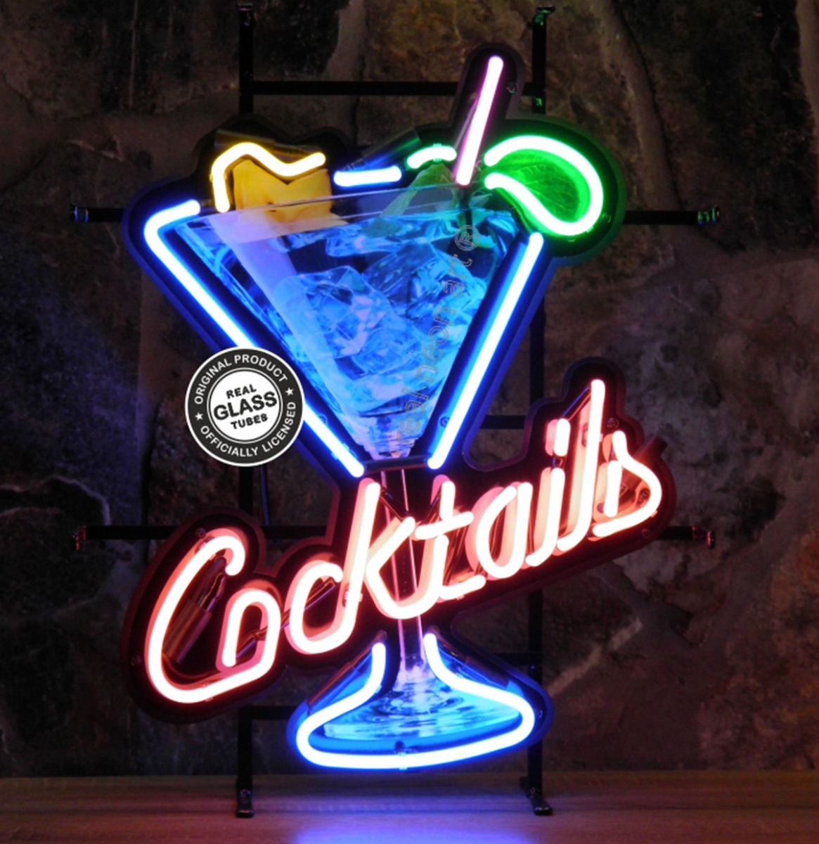 Cocktails Glas Neon Verlichting 50 x 64 cm - Blauw
