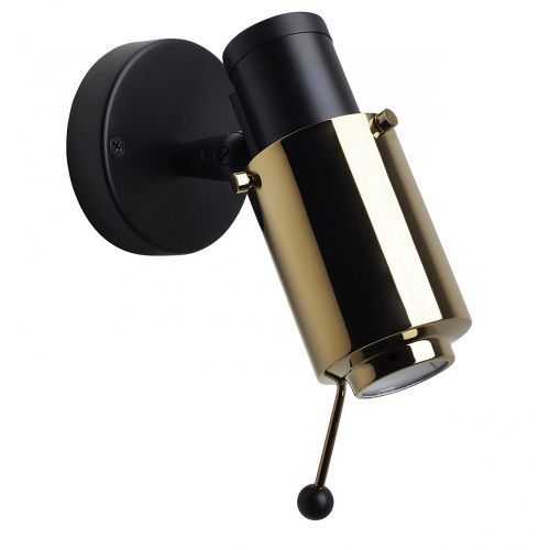 Biny Spot Bulb Wandlamp - Zwart/goud - met stokje - zonder schakelaar