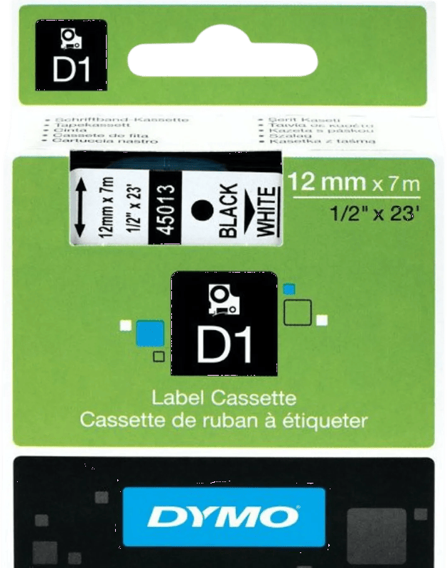 DYMO D1 12mm x 7m Zwart Wit Labels
