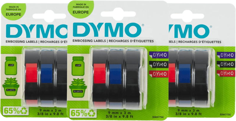 DYMO Embossing Tape 9mm 3 kleuren 3-pack