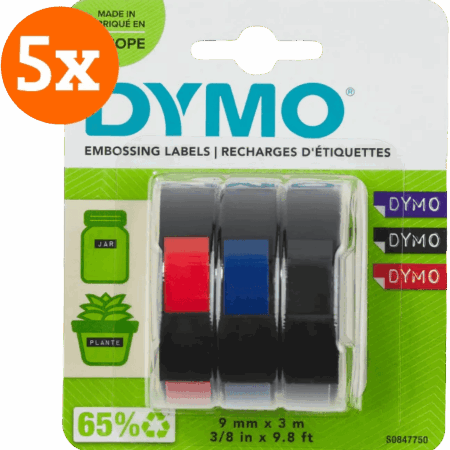 DYMO Embossing Tape 9mm 3 kleuren 5-pack