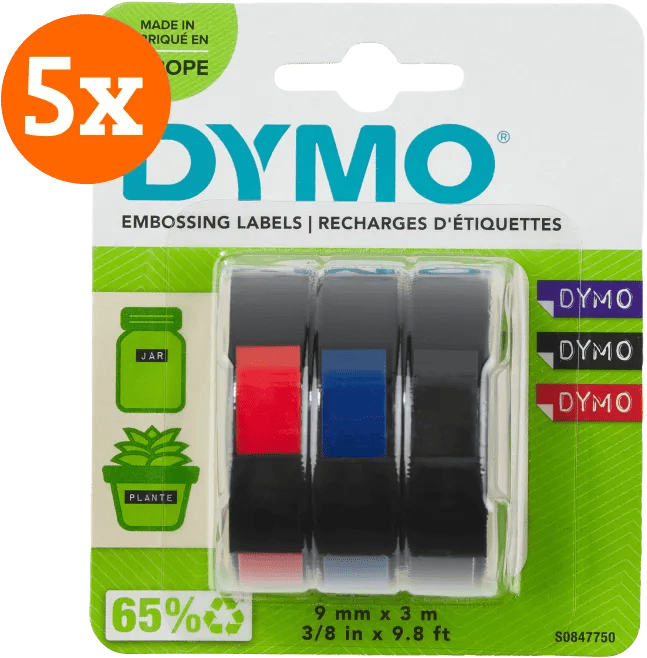 DYMO Embossing Tape 9mm 3 kleuren 5-pack