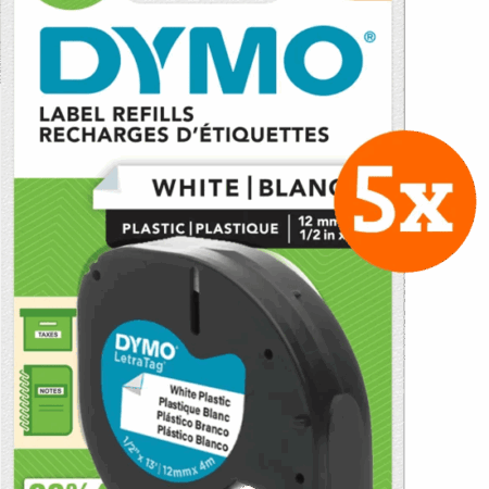 DYMO LetraTag 12mm x 4m Zwart Wit Labels 5-pack