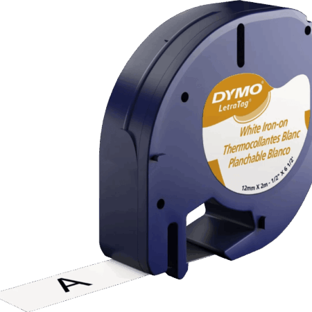 DYMO LetraTag Lettertape 12mm x 2m Opstrijkbaar Zwart Wit