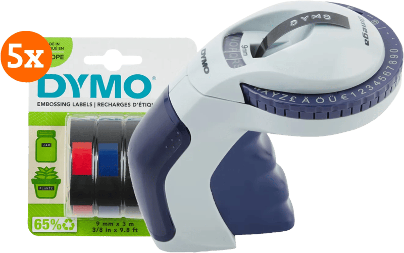 DYMO Omega Lettertang + 5 extra labels