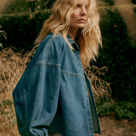 Dames jeansblouse met pofmouwen