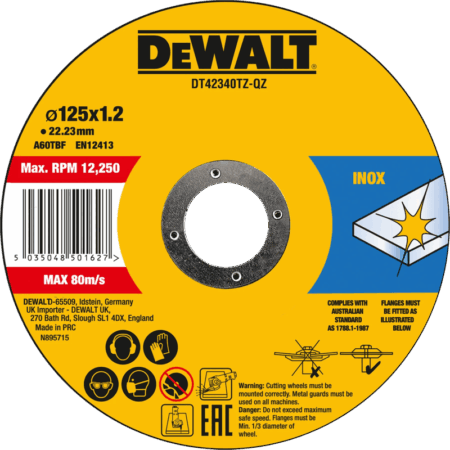 DeWalt Doorslijpschijf INOX 125x1x22