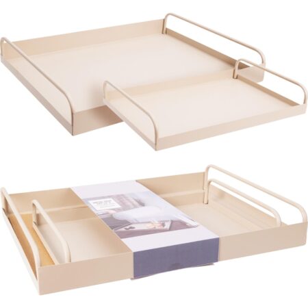 Dienblad set van 2 metaal zandkleur | Home & Styling