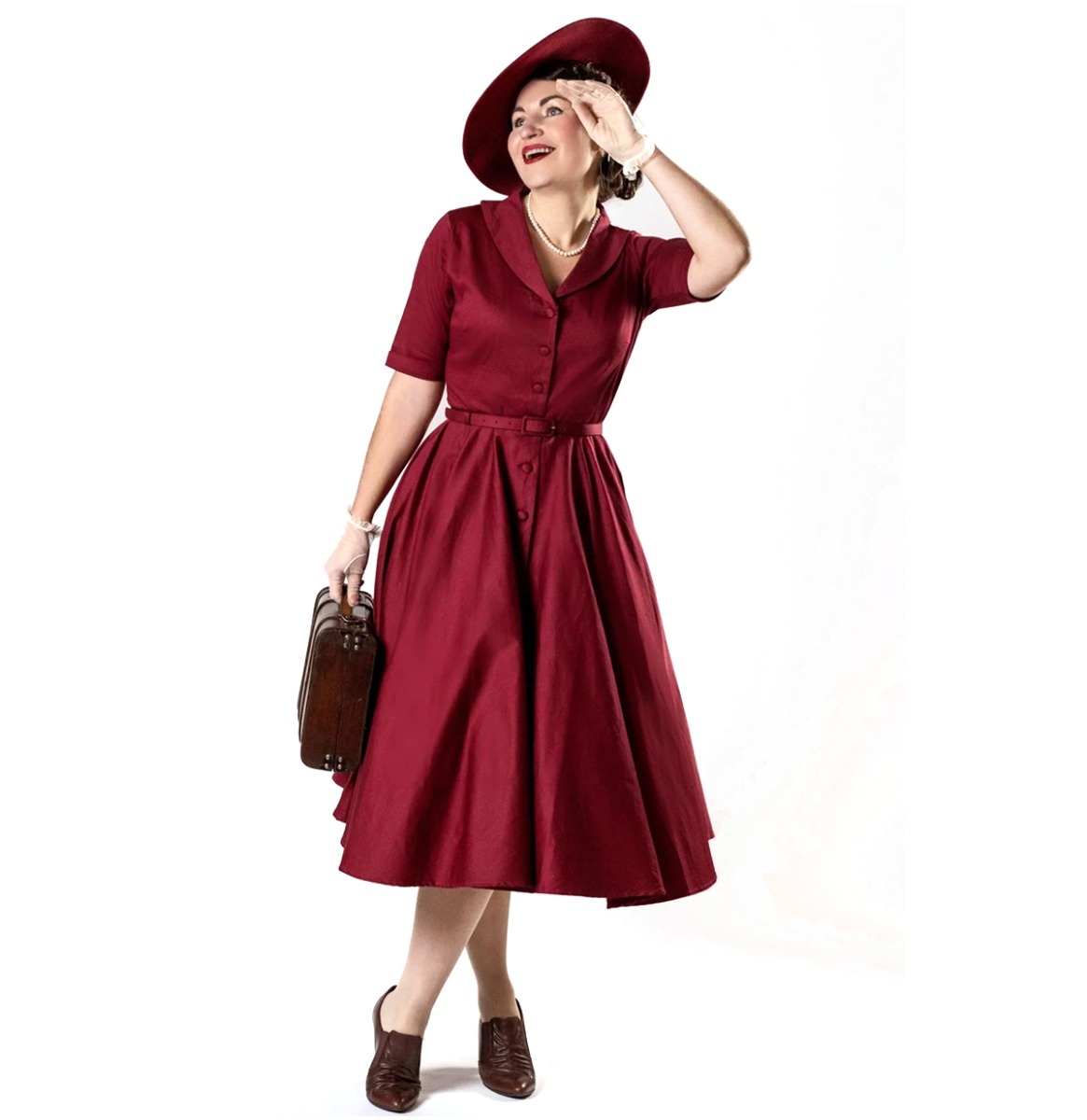 Dolly & Dotty Mollie Circle Dress Scarlette Burgundy Red-2XL | Dolly and Dotty