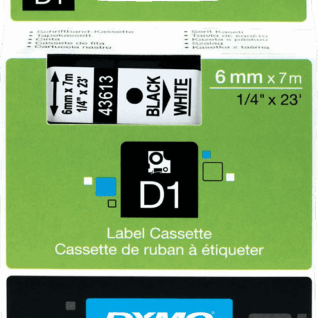 Dymo D1 Naamlabels Zwart-Wit (6 mm x 7 m)