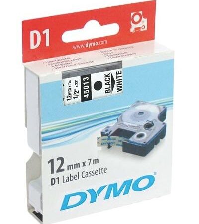 lettertape D1 Zwart/Wit 12mm x 7m